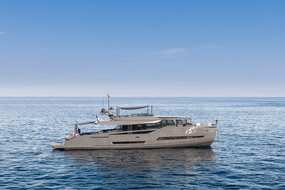 Extra 86, main deck — Menorca Yacht Rental, Menorca. Fold-out terraces for slow lunches on open water